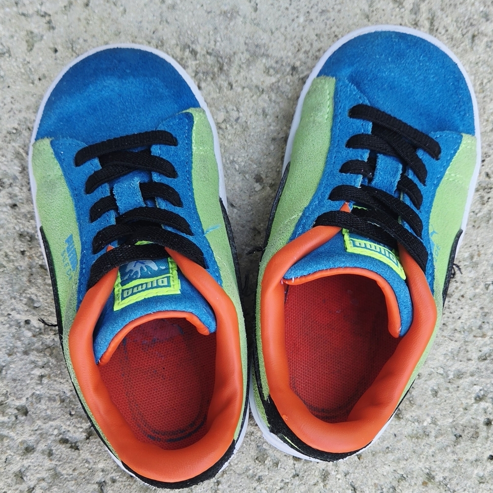 Puma Kids' Blue & Green Suede Low-Top Sneakers - Picture 3 of 10